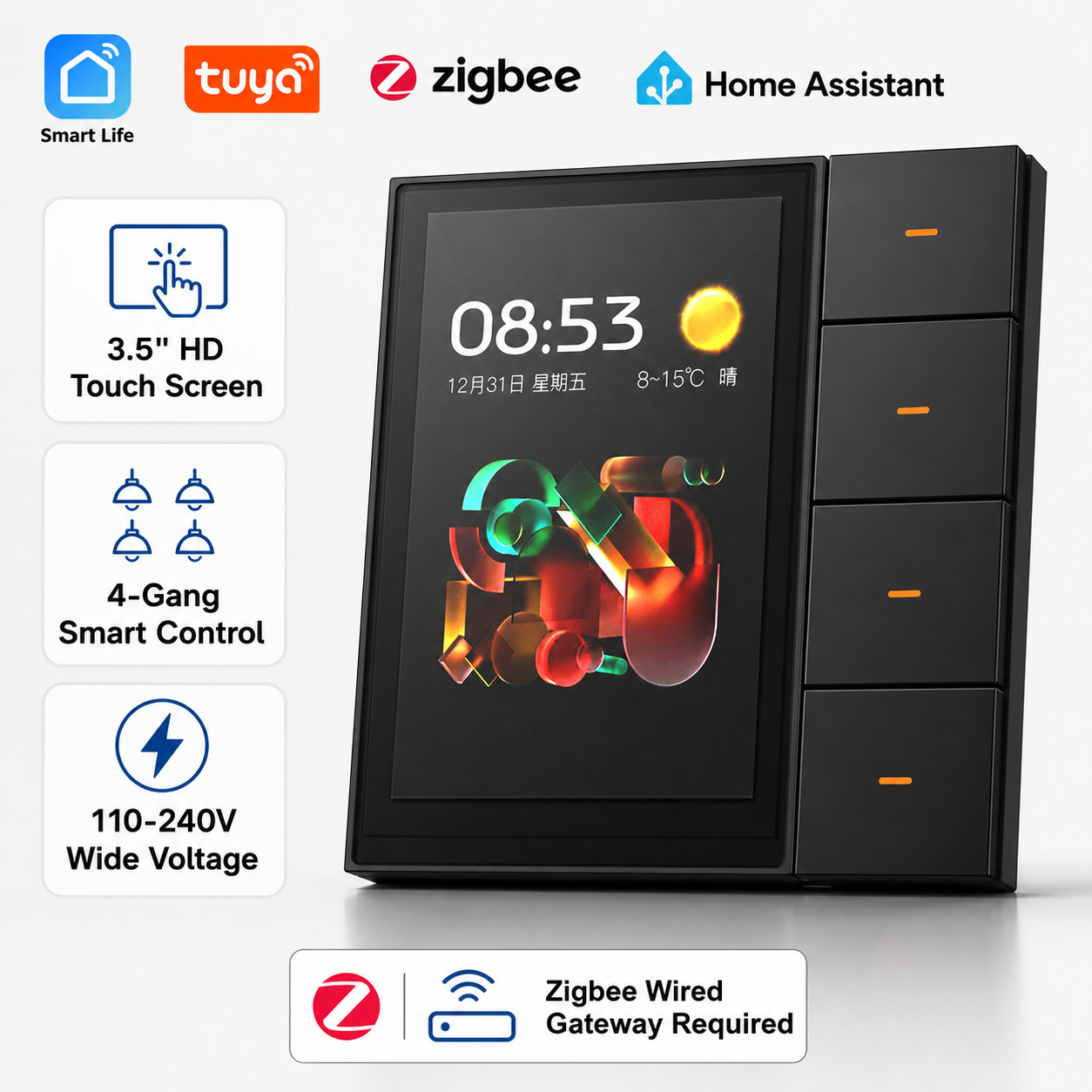 Smart Home Display - F3-pro Tuya Smart Panel ZigBee Wall