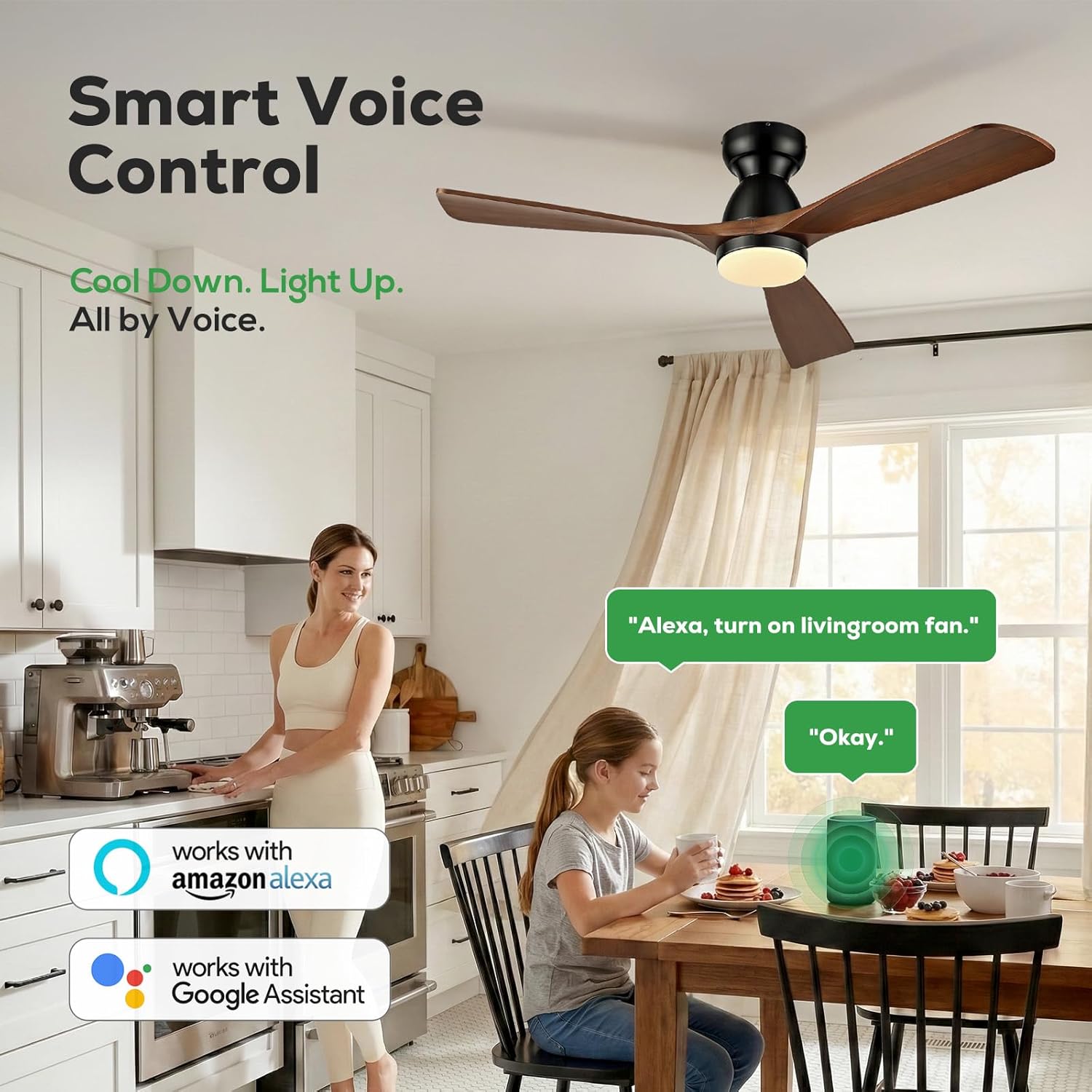 52in Smart Flush Mount Ceiling - Smart Ceiling Fan ulasan dan harga