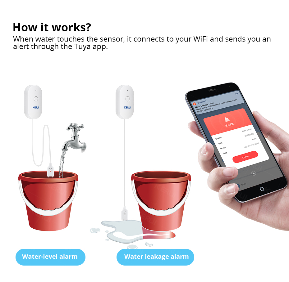 KERUI Smart  WiFi Water Sensor - Wifi Water Leak Detector ulasan dan harga