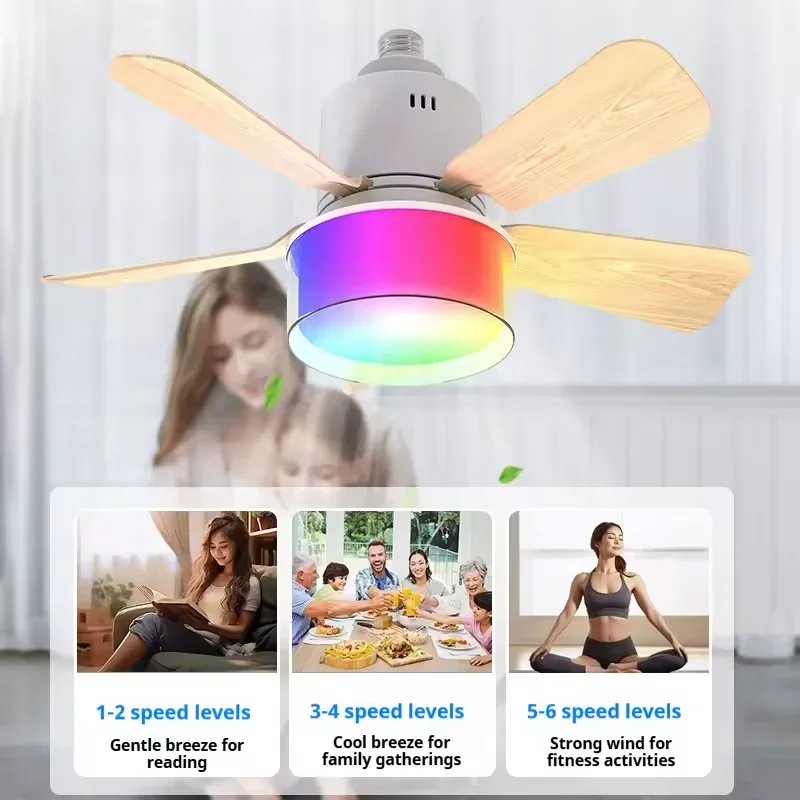 RGB LED Ceiling Fan Lamps E27  - Smart Ceiling Fan ulasan dan harga
