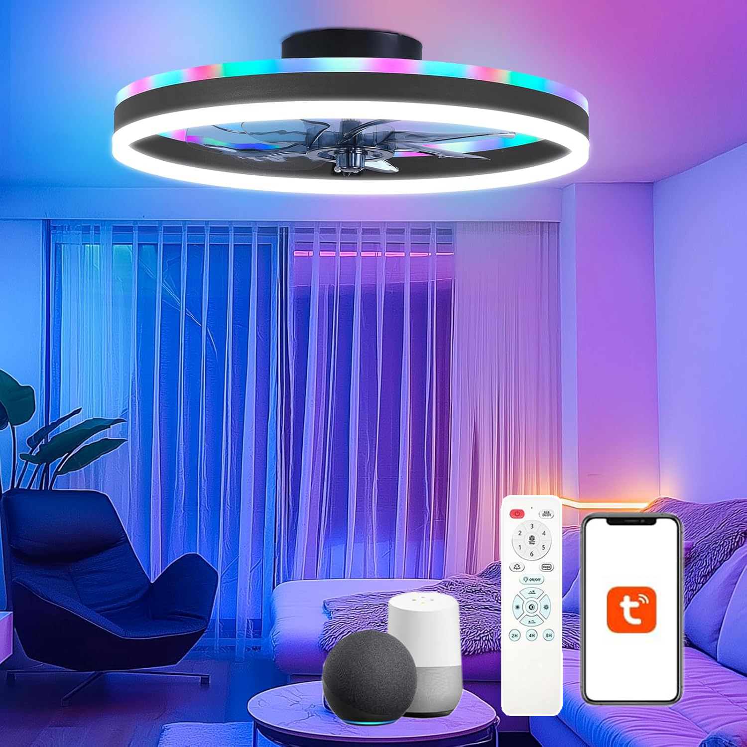 RGB Smart Ceiling Fan Light 6- - Smart Ceiling Fan ulasan dan harga